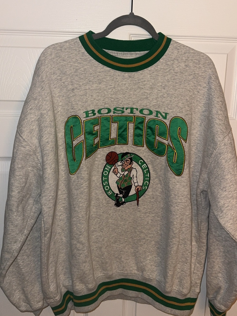 Abercrombie & fitch Boston Celtics Gray Crewneck Sweater with Green Logo Unisex